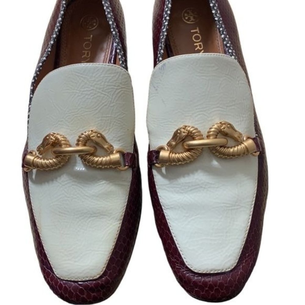 Tory Burch women’s loafer Jessa Horse Bit size 8 patent leather snakeskin red
